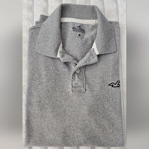 Hollister Men's Heather Grey Polo with Embroidered Logo